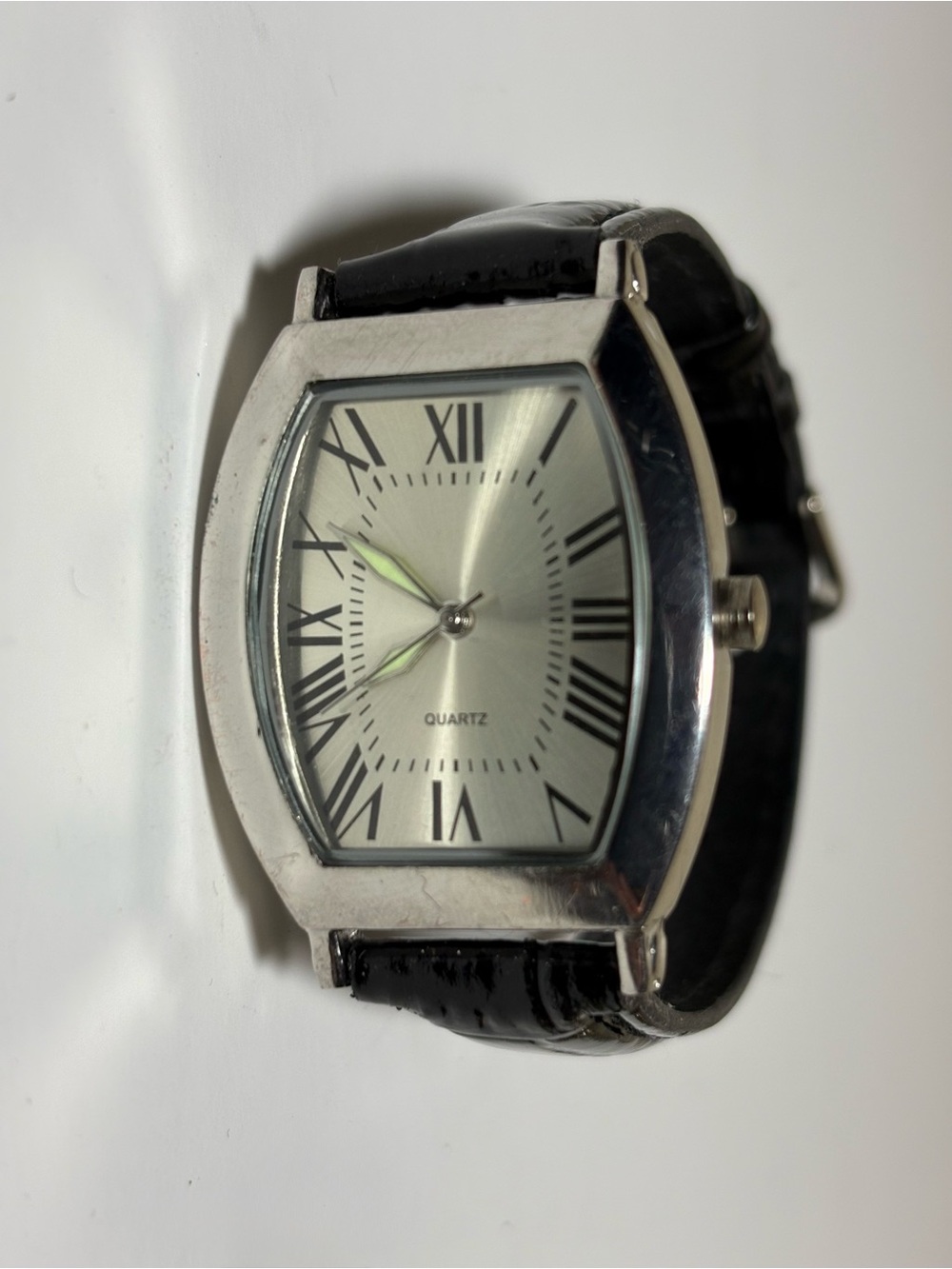 SKC Classic Men's Silver-Tone Quartz Watch with Black Leather Strap